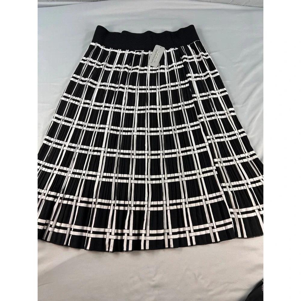 Metrowear Andi + James Pleated Midi Skirt Bundle Black White Paisley Grid Large